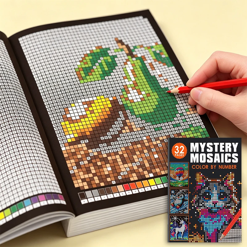 32-Page Digital Coloring Book for Adults, Mysterious Mosaic Art Book, Includes Pixel Art Coloring Pages and Hidden Images, a Relaxing Stress-Relief Activity Book, Ideal Gift for Art Enthusiasts for Travel and Home Leisure, Aids in Mindfulness Practice, Also Makes a Great Birthday and Holiday Gift.