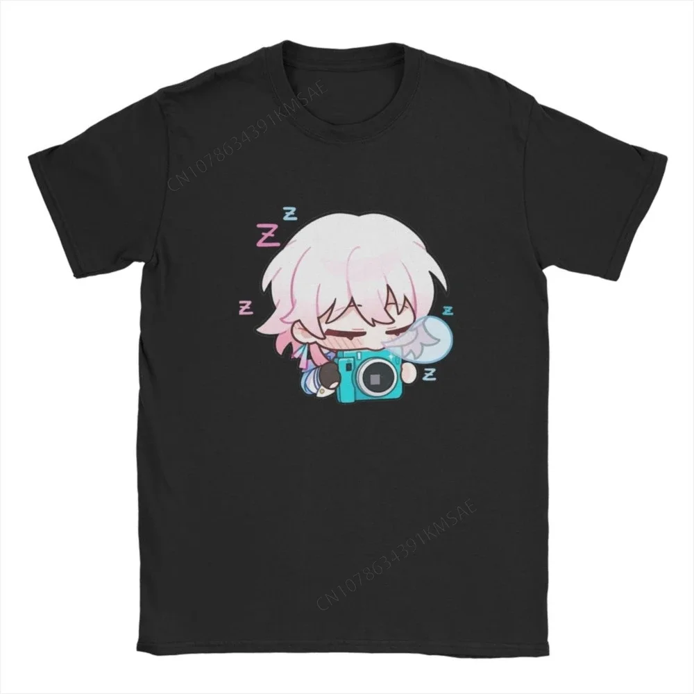 Game Honkai Star Rail March 7th T Shirt Men's Pure Cotton Vintage T-Shirts Round Collar Q Version arlan Tees Short Sleeve Tops