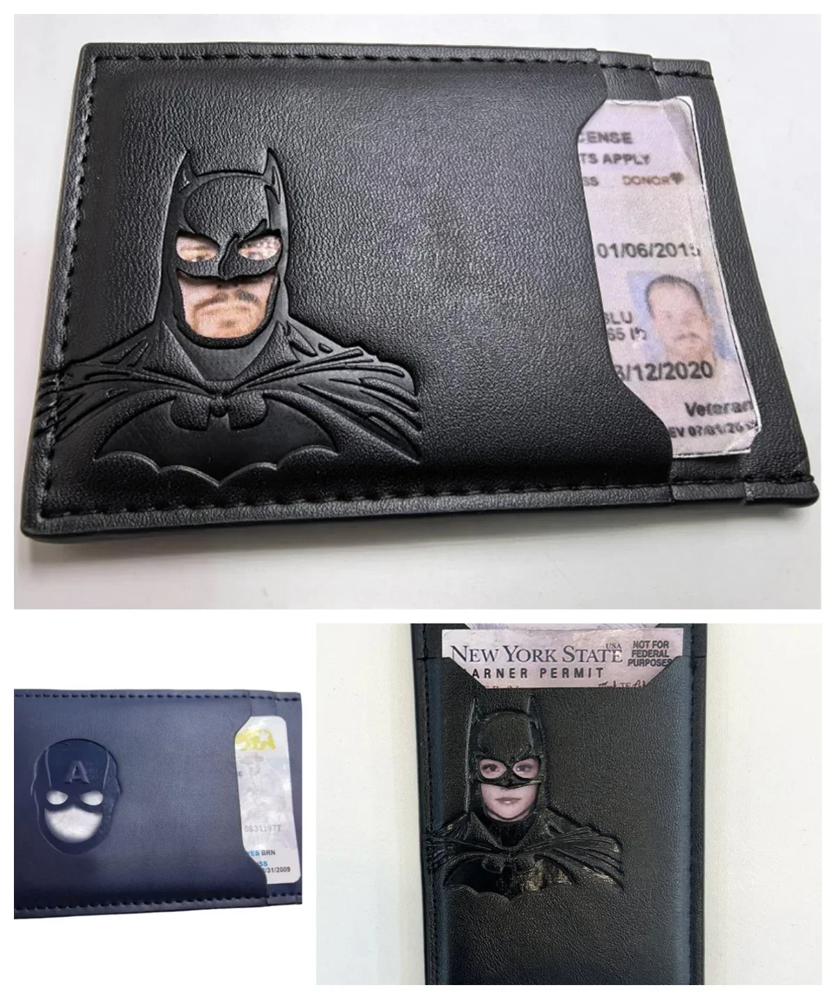 2026 New Leather Bat Wallet Personalized Superhero Mask Card Holder Bat ID Heroic Wallet Gift image 4
