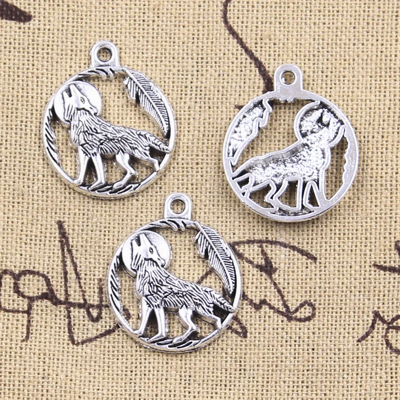 15pcs Charms Wolf Full Moon Werewolf 25x21mm Antique Silver Color Pendants DIY Crafts Making Findings Handmade Tibetan Jewelry