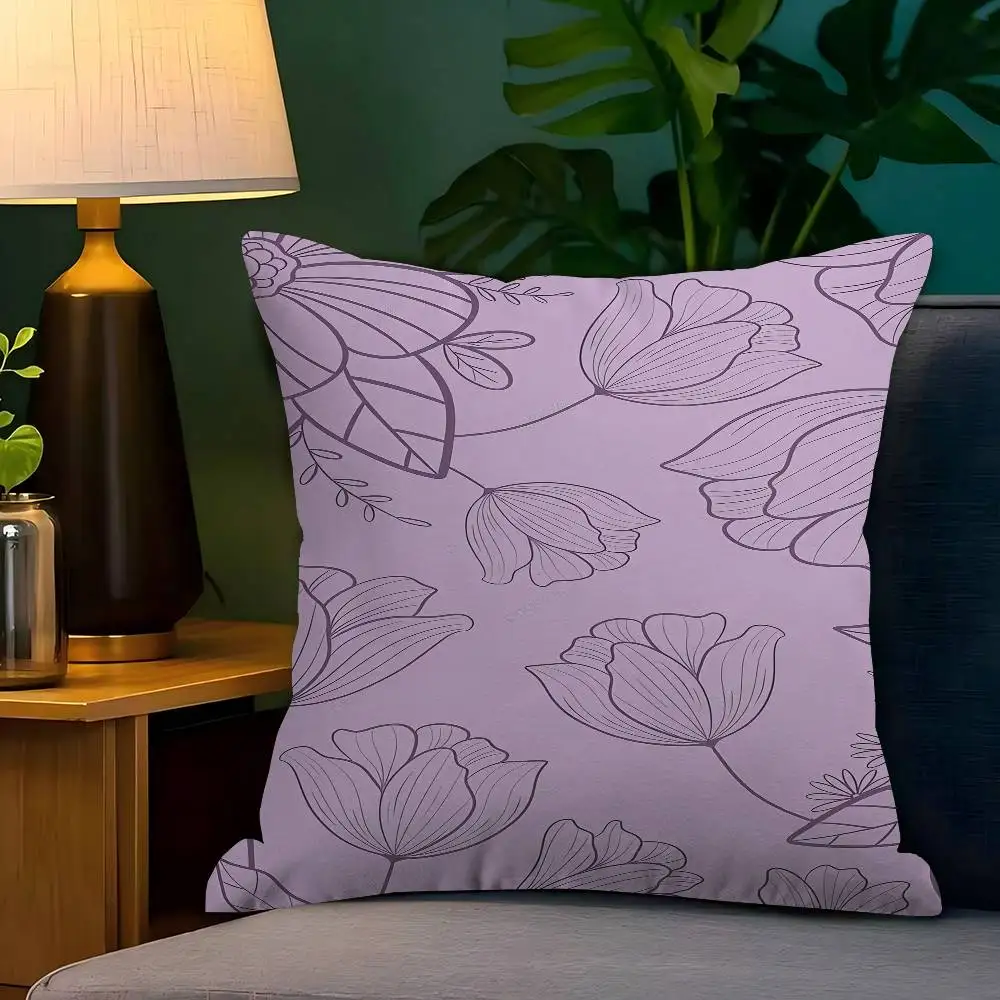 

Lilac Flower Lines Maple Design Cushion Cover Happy Autumn Harvest Decor Holiday Decorati Pillow Cover