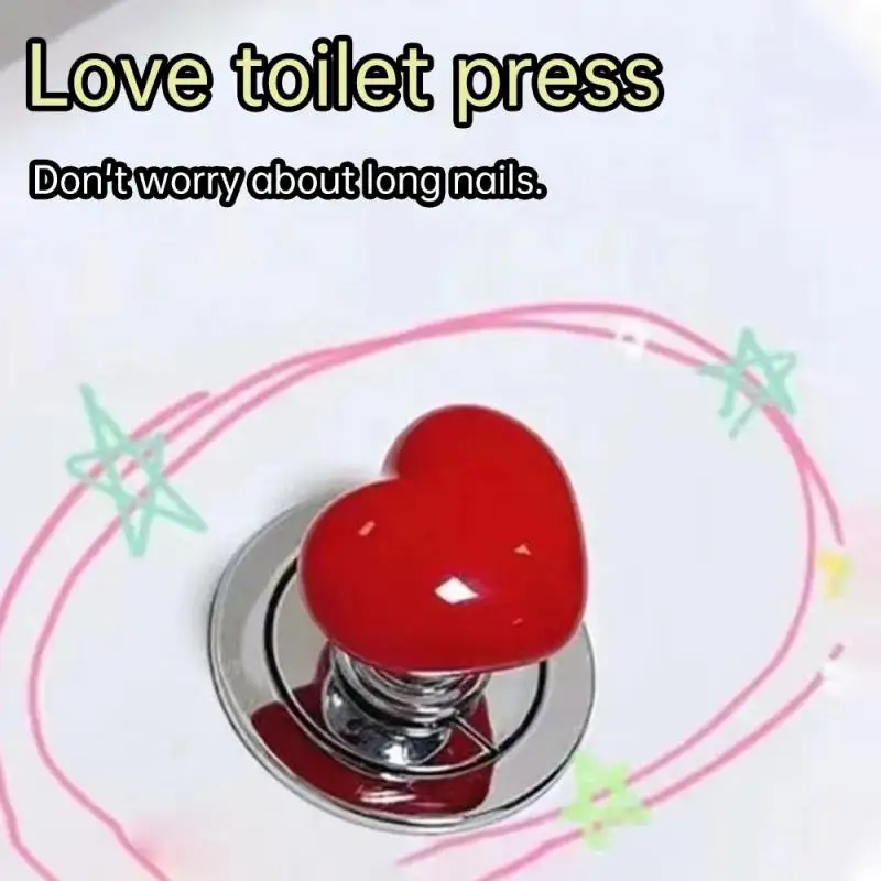 Heart Shape Toilet Presser Love Toilet Press Button Bathroom Water Tank Buttons Push Switch Bathing Room Decor Nail Protector