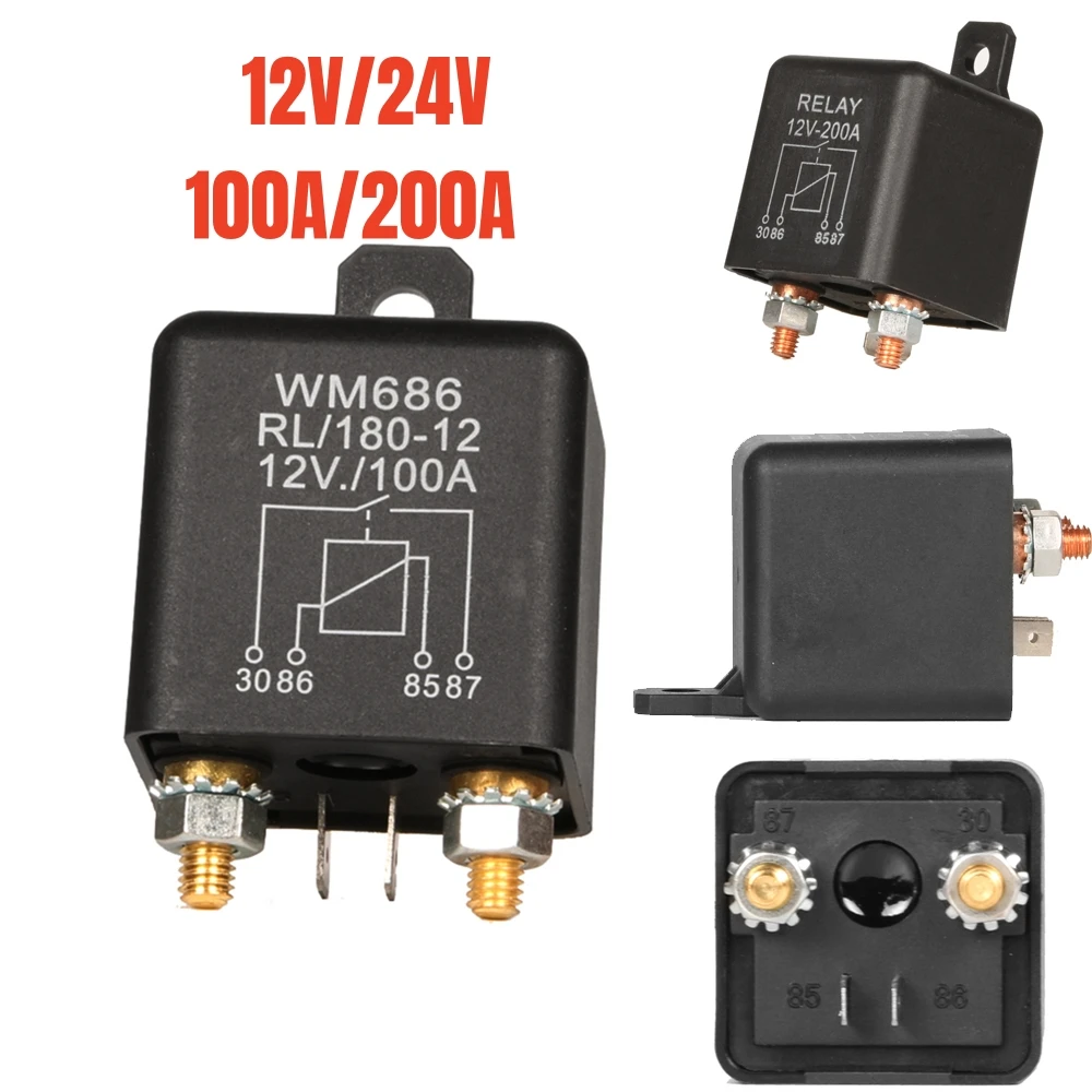4Pin 12V/24V Relay Module 200A 100A High Current Relay Starting Relay Automobile Current Power Control Module Isolator Relay