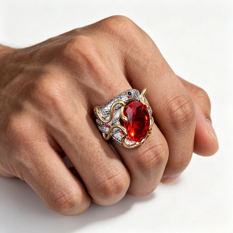 Film Star's Signature Style - Luxurious and Exquisite Snake-shaped Ring - Morgan Ruby Gemstone - Specifically Designed for Men