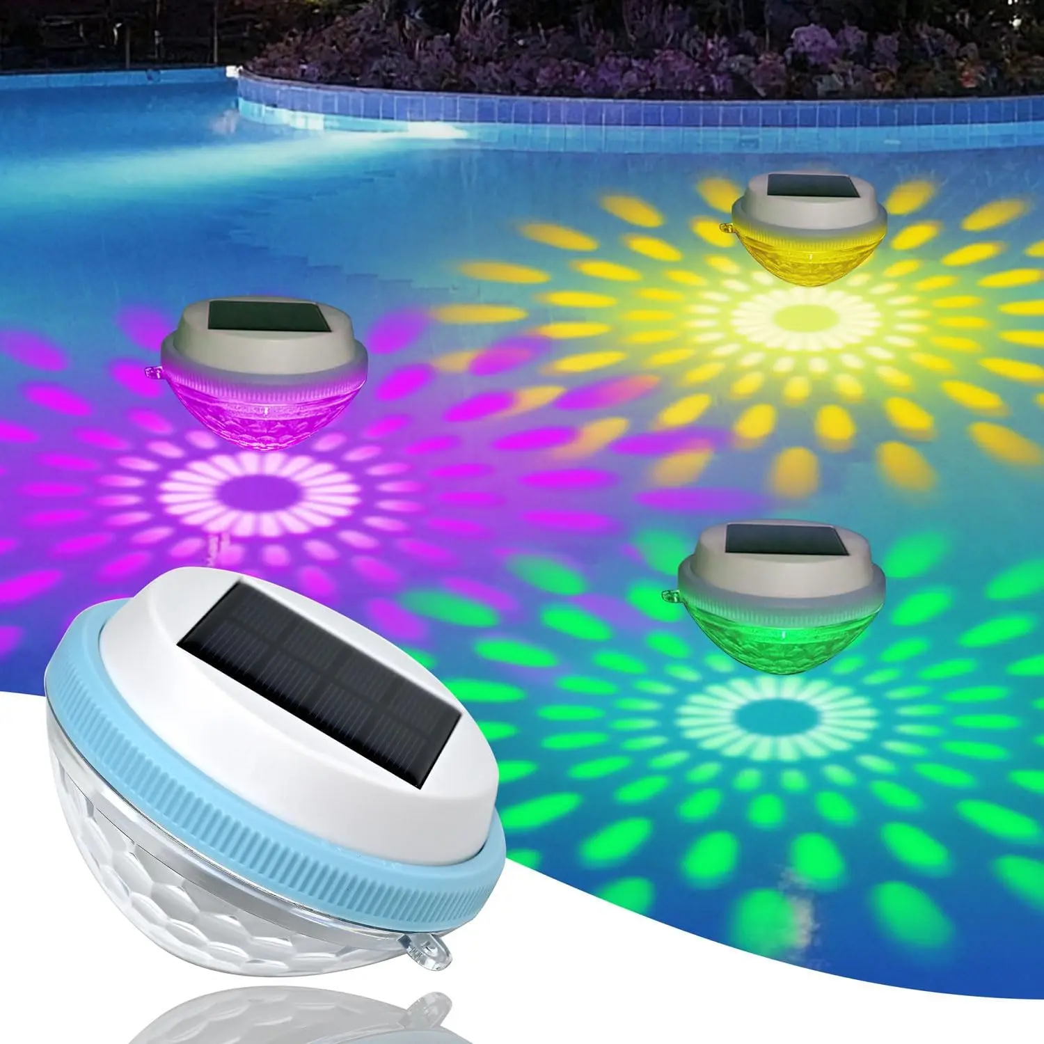 Solar RGB Floating Pool Light, IPX6 Waterproof Remote Control Color Changing Underwater Lamp for Pond Pool Yard Garden