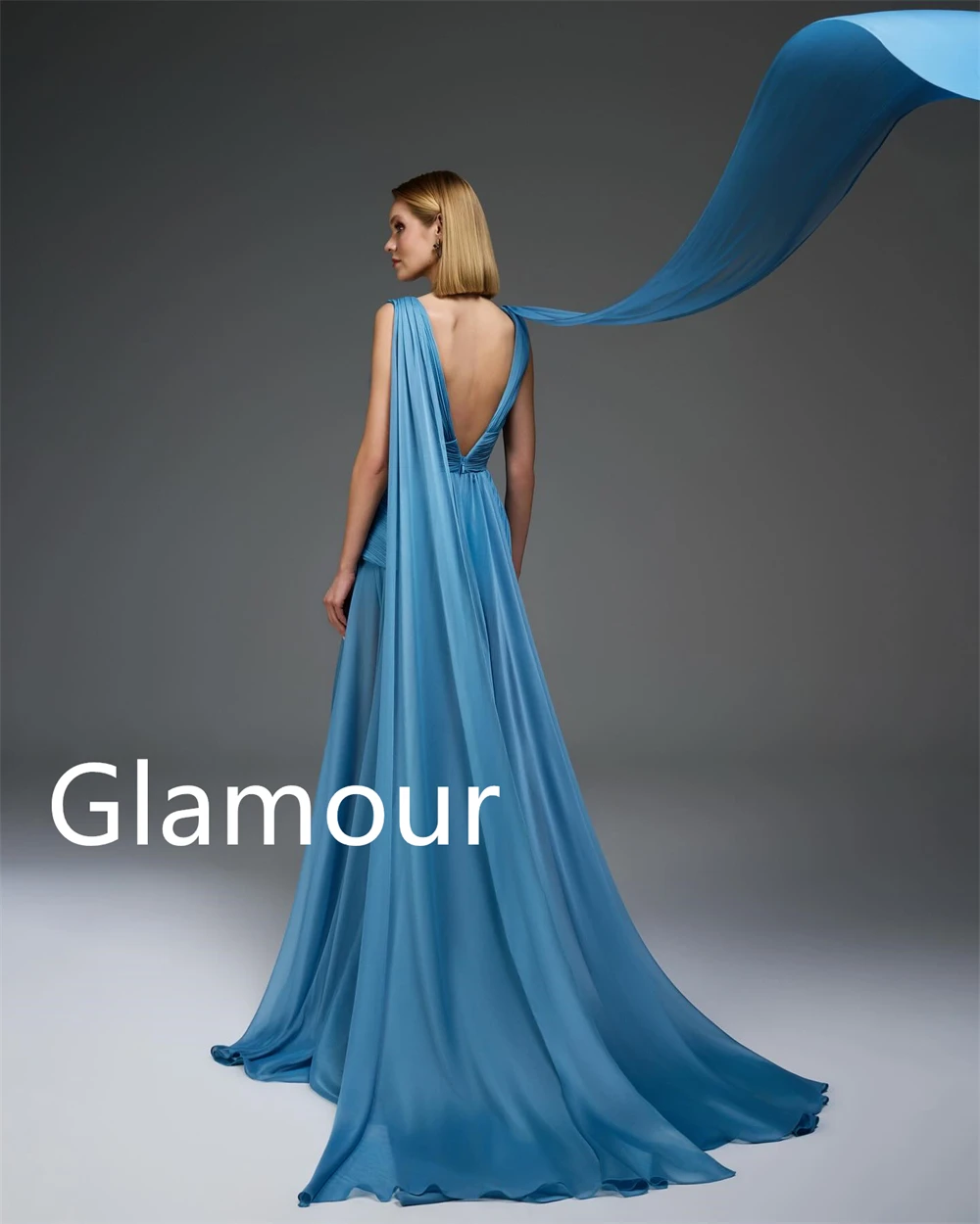 

Индивидуальное шифоновое вечернее платье высокого качества, темпераментное платье для выпускного вечера без рукавов с v-образным вырезом и скользящим шлейфом, платья для особых случаев на заказ