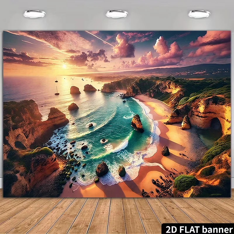 Vibrant Tropical Coastal Sunset Landscape Tapestry Wall Hanging Canvas Art Print Ocean View Cliffs Beach Decor Living Room Bedro