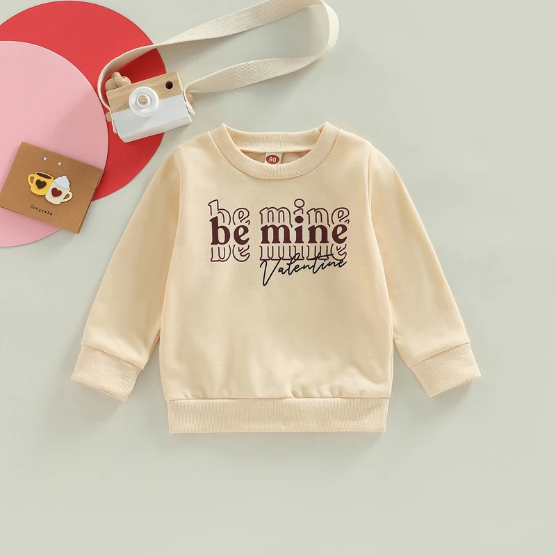 Children s Valentine s Day Heart Print Long Sleeve Round Neck Pullover Sweatshirt Top for Boys and Girls