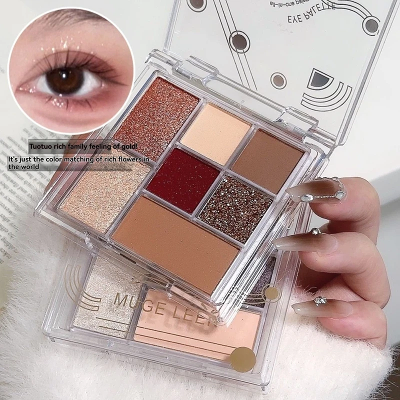 新7色マット韓国アイメイク顔料アイシャドウトレイ、長持ちアイメイクパレット、低彩度アイシャドウトレイ