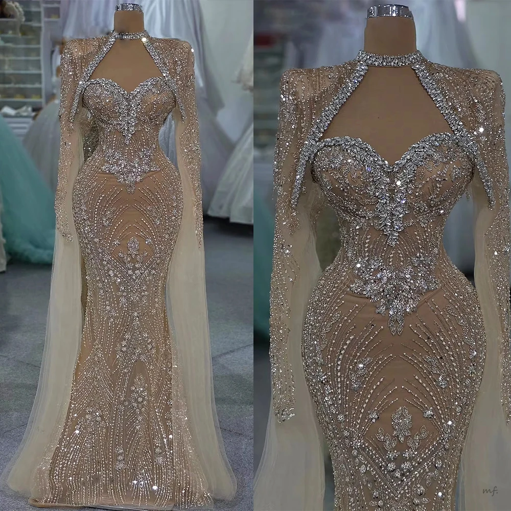 

Graceful Evening Dresses Mermaid Beading Crystals Prom Gowns Celebrity Party Dresses Customized فساتين سهر