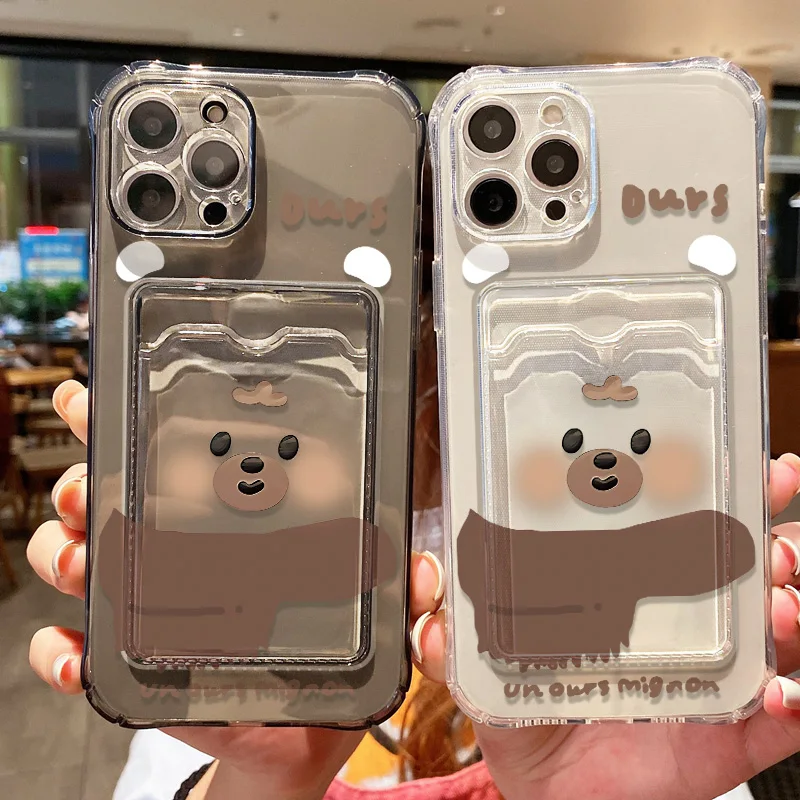 

Korean Cute Cartoon Bear Wallet Card Holder Bag Phone Case For iPhone 15 14 13 12 11 Pro Max 7 8 Plus X XR XS Shockproof Cover