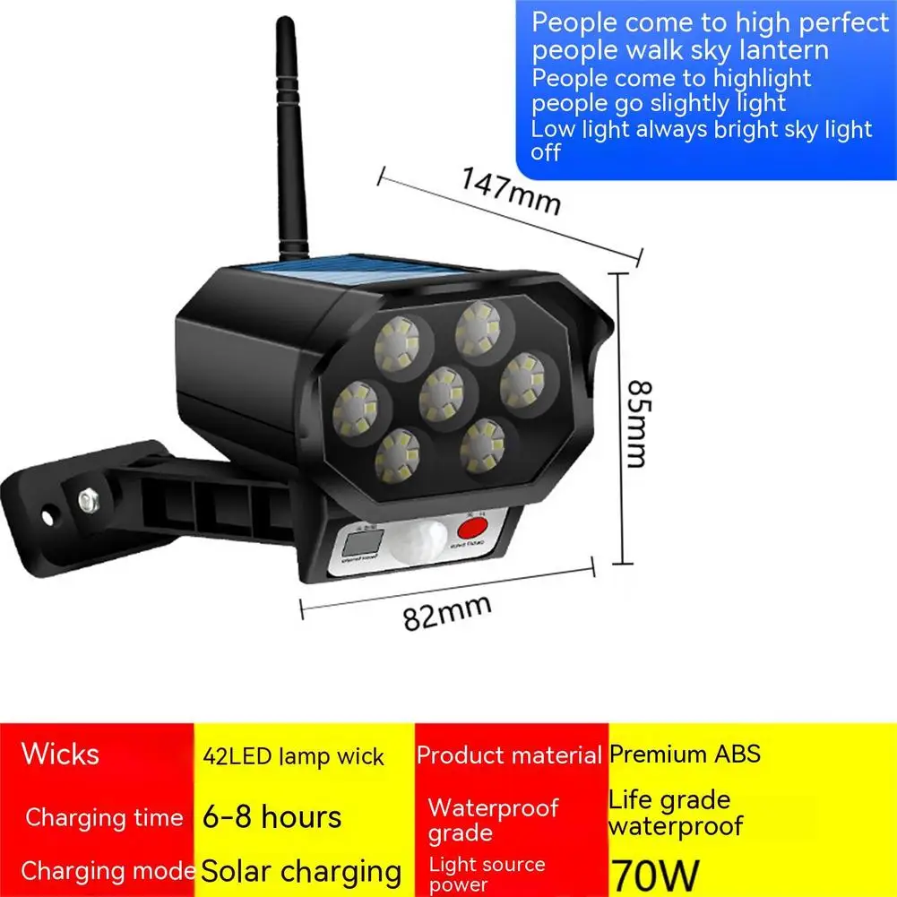 Imagem -06 - Luz Segurança Solar Movimento Sensor Simulação ao ar Livre Falso Câmera Jardim Rural Quintal Parede Lâmpada Ip65 Impermeável Lâmpada 42led