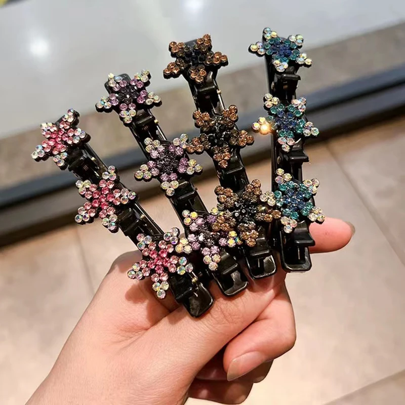 1/2 Buah Jepit Rambut Kepang Bunga Elegan Jepit Rambut Kristal Manis Wanita Bando Jepit Rambut Poni Aksesori Rambut Pegangan Rambut Mode