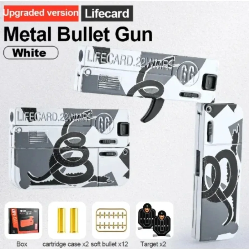 Foldable Card Toy Gun Metal Alloy Soft Bullet Launcher Simulation Model For Adults Collection Outdoor Play