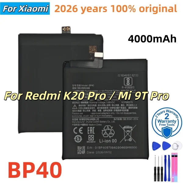 100%  Battery For Xiaomi Redmi K20 Pro K20Pro / Mi 9T Pro 4000mAh BP40 Phone Replacement Batteries Bateria+Free Tools