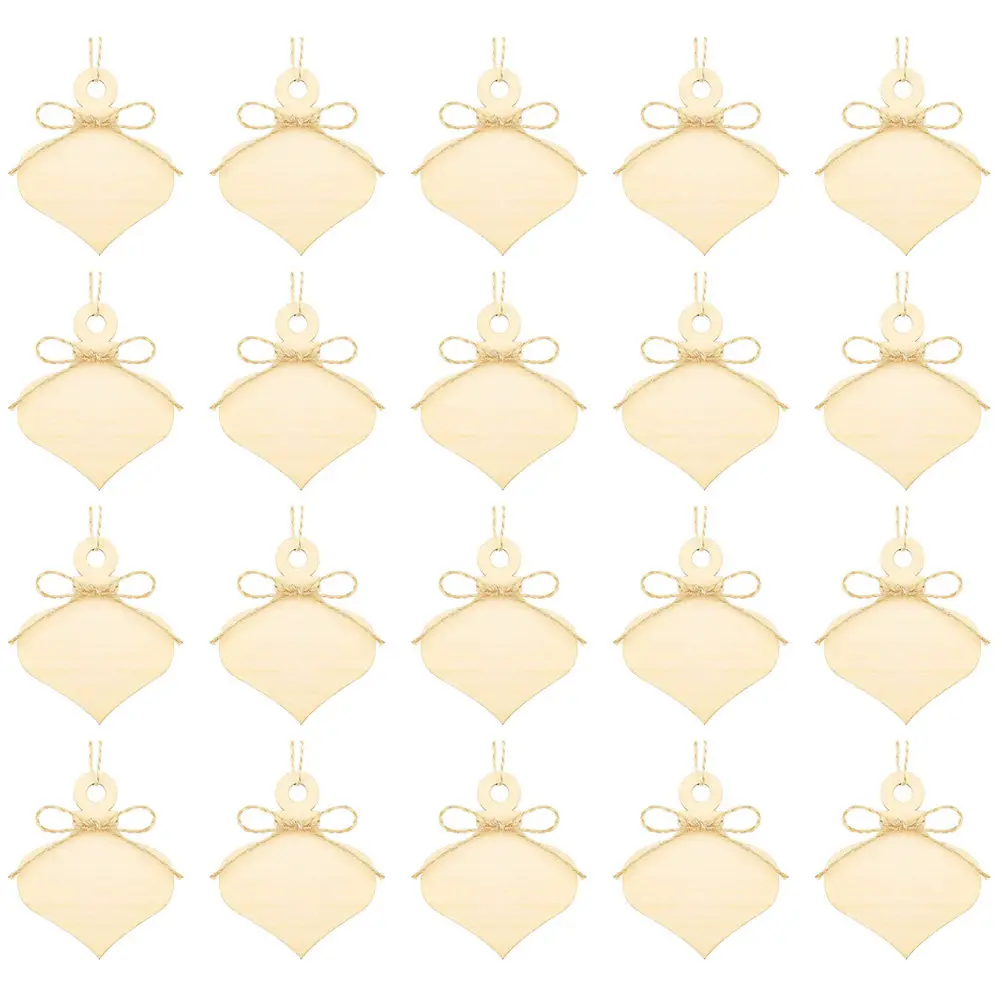 40pcs Wooden Bulb Shape Cutouts for DIY Christmas Hanging Ornaments with Hole And Rope Unfinished Wood Slices for Crafts