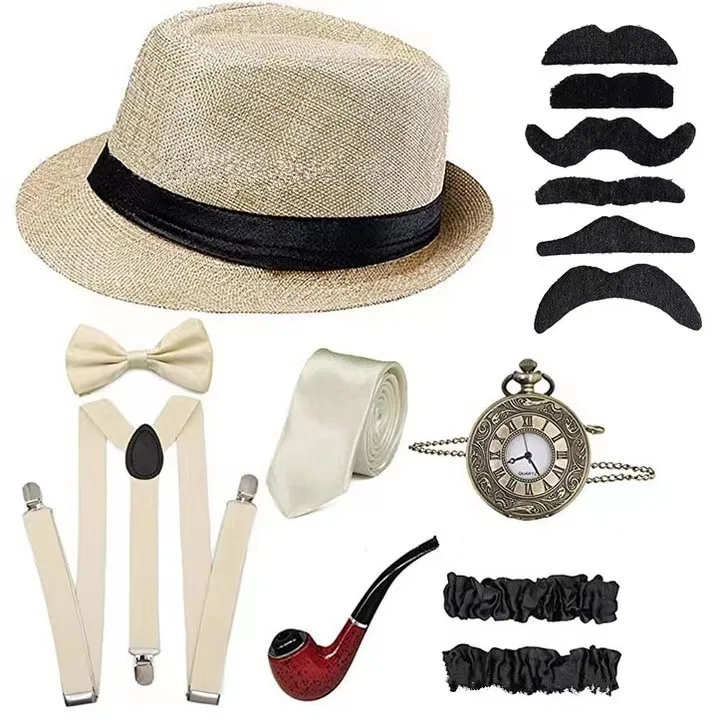 1920er Jahre Herren Gatsby Gangster Kostüm Zeitungsjunge Jazz Dance Party Abschlussball Cosplay Show Opa Zubehör Set 1 Set Cowboy Caps Hut – Detail 4
