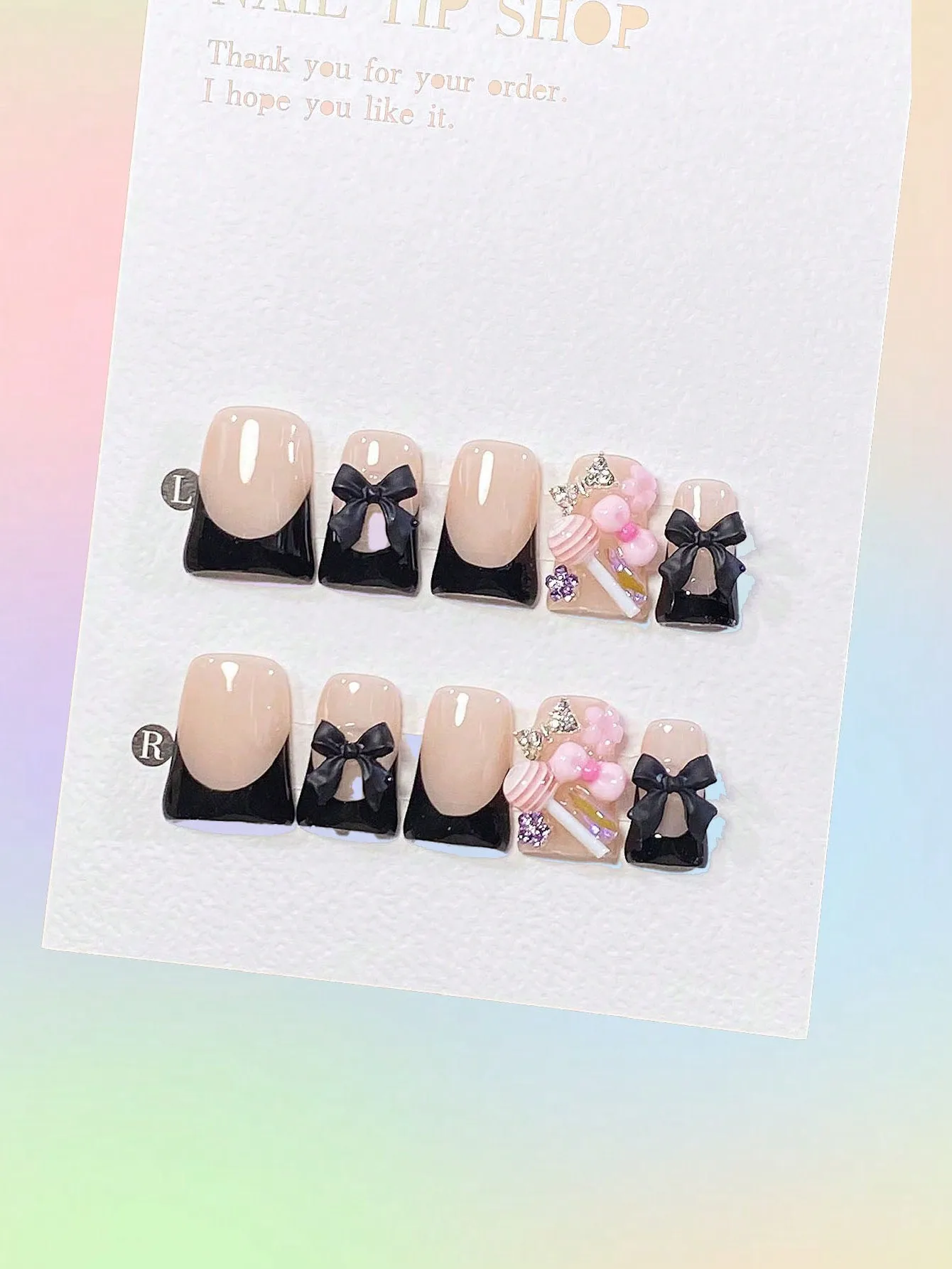 

10pcs pure handmade short duckbill 3D bow French dopamine nude color cute simple fashionable high-end false nails