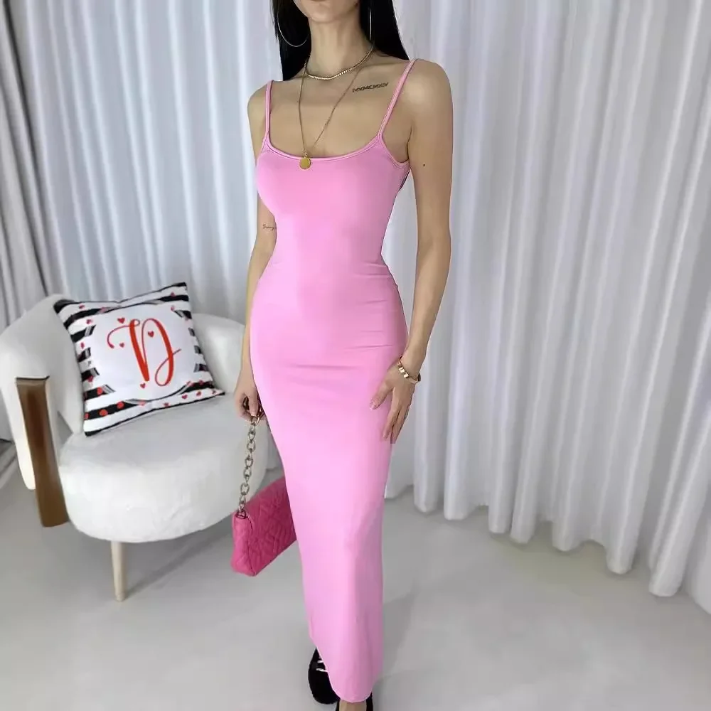 

New Women's Europe and the United States halter dress female U-neck high-waisted tight package hip long skirt inside out