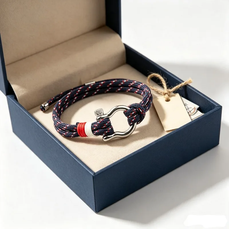 Nautical Shackle Clasp Paracord Bracelet Double Layer Braided Survival Rope Wristband Sailor Marine Sport Bracelet for Men Women