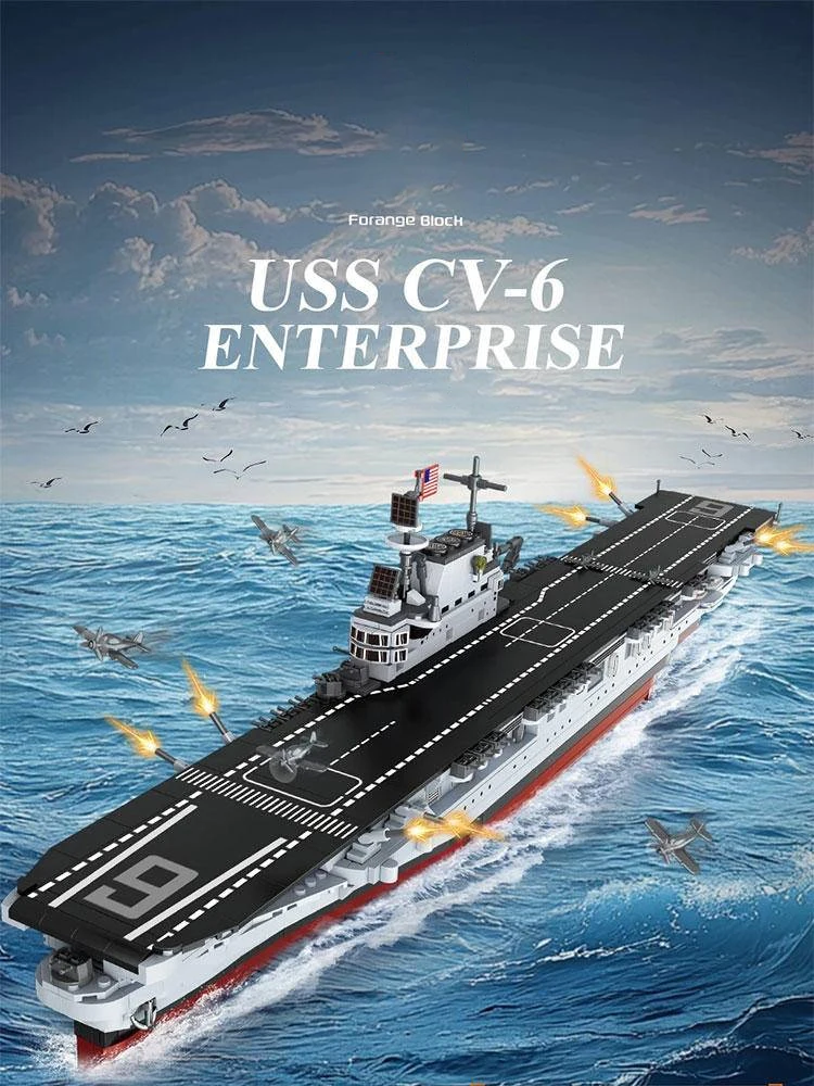 Militaire USS CV-6 Enterprise Bouwstenen Marine Oorlogsschip Vliegdekschip Brick Model Kit Speelgoed Volwassenen Kinderen Cadeaus 1883 Stuks - afbeelding 2