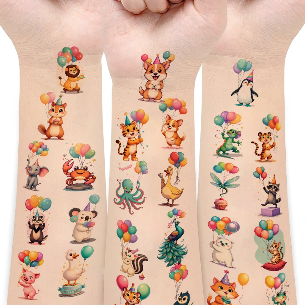 

54 шт., временные татуировки, воздушные шары, временные татуировки, наклейки, татуировки с животными, мультфильмы для мальчиков, детские руки