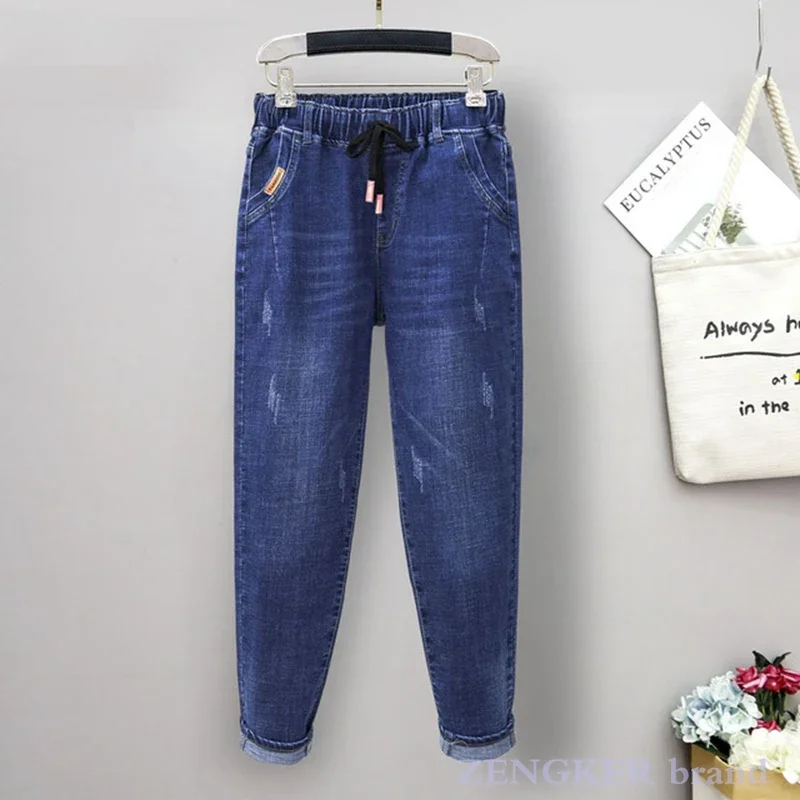 Spring plus size jeans girls Harlan trousers loose and thin work pants elastic high waist pants 4XL 5XL 6XL