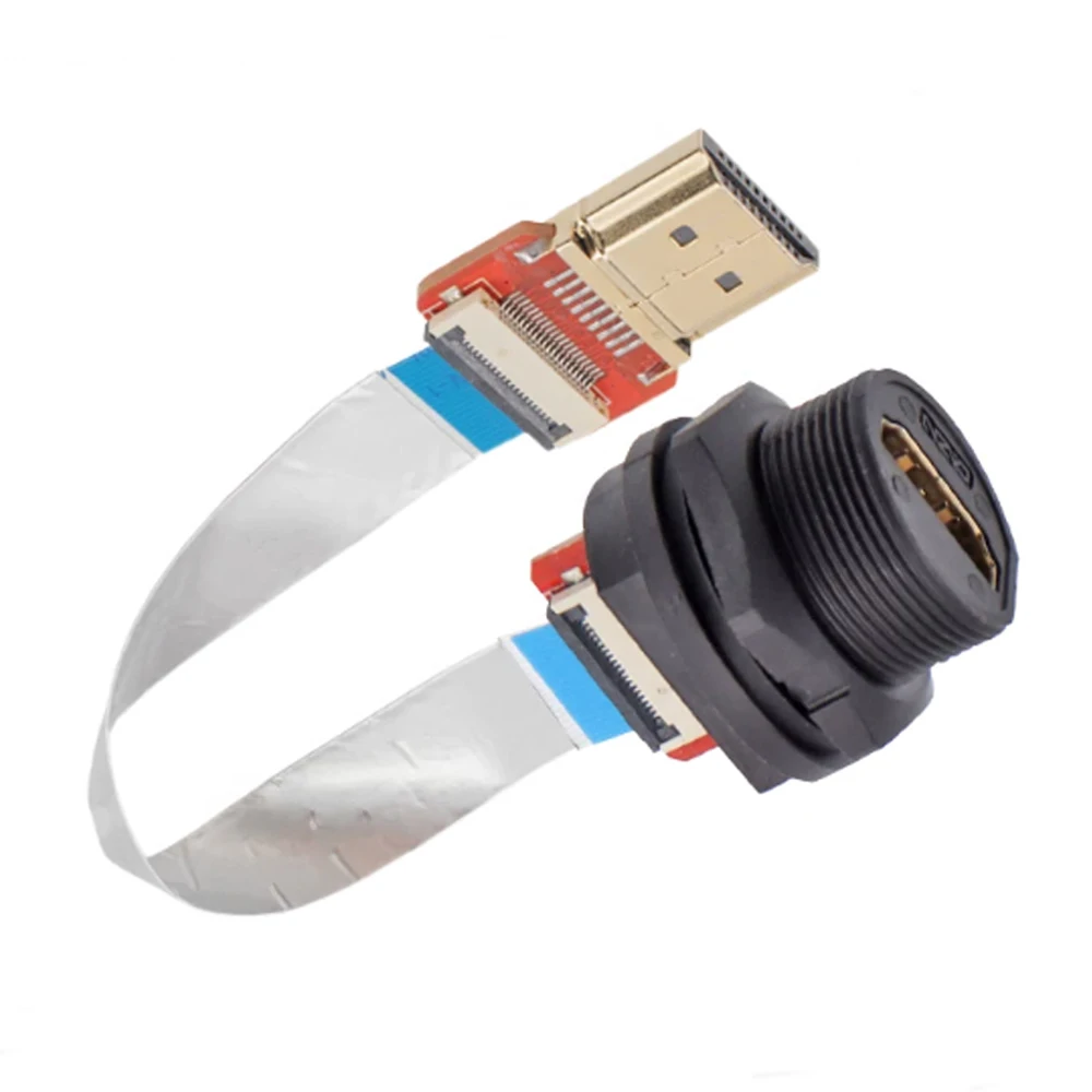 HDMI waterproof connector E13 threaded with 0.2-meter DIY female socket to male straight head FPC high-definition cable