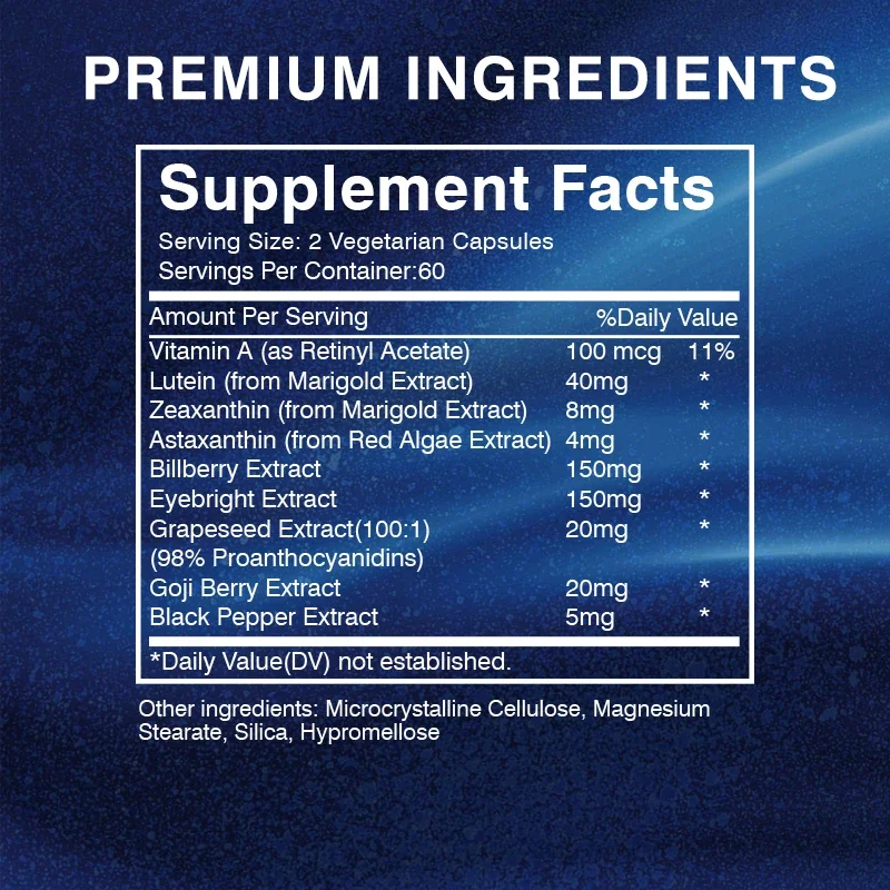 Lutein Capsules - with Zeaxanthin and Bilberry Extract - Supports Eye Health, Helps Relieve Eye Strain, Improve Vision Health - Detail 1