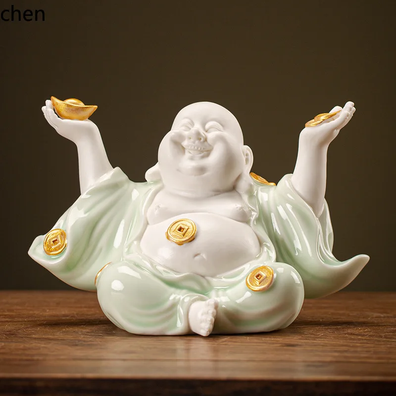 Cz1 zen ceramic bring in wealth and treasure maitreya laughing buddha ornament creative entrance   office decoration placement