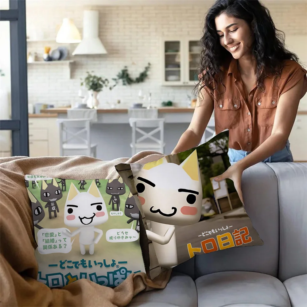 Toro InoueS Cat Pillow Covers Cartoon Sofa Decorative Home Double-sided Printing Short Plush Cute Cushion Cover