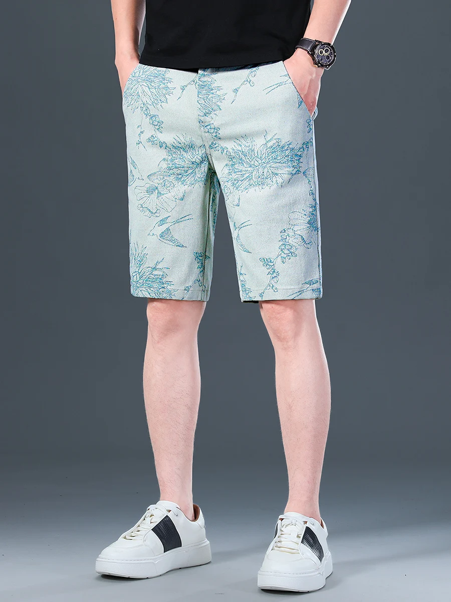 

Мужские летние шорты-бриджи из ледяного шелка с вышивкой от модного бренда, новинка, приталенный крой, прямые штанины, для пляжа и активного отдыха