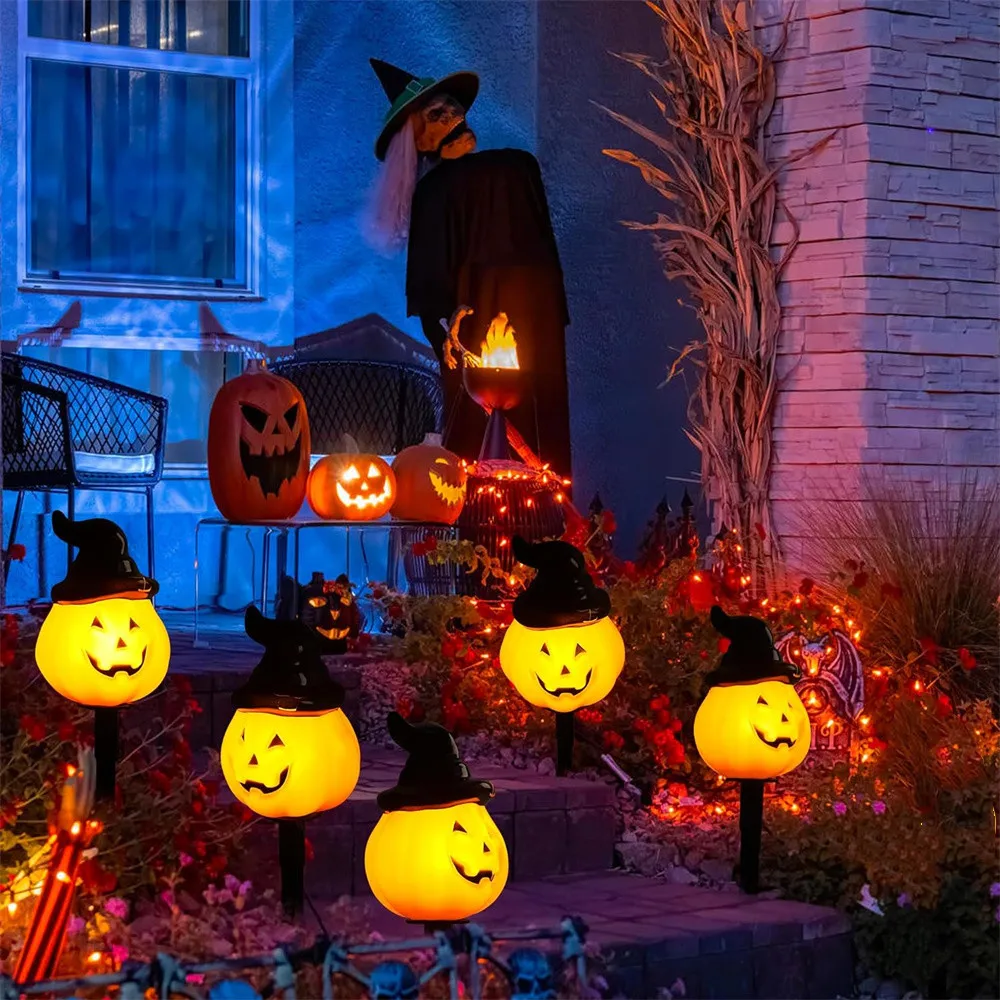 Estacas de calabaza para sombrero de Halloween, luces para entrada al aire libre, pasarela, decoración de césped de jardín, linternas para fiesta de vacaciones, 641