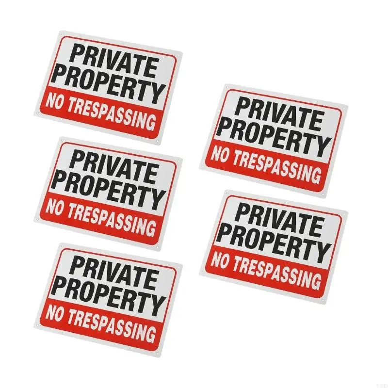 54HD 5 Pack High Visibilities No Trespassing Yard Sign Aluminum Metal Plaques for Home and Outdoor Use on Property Protective