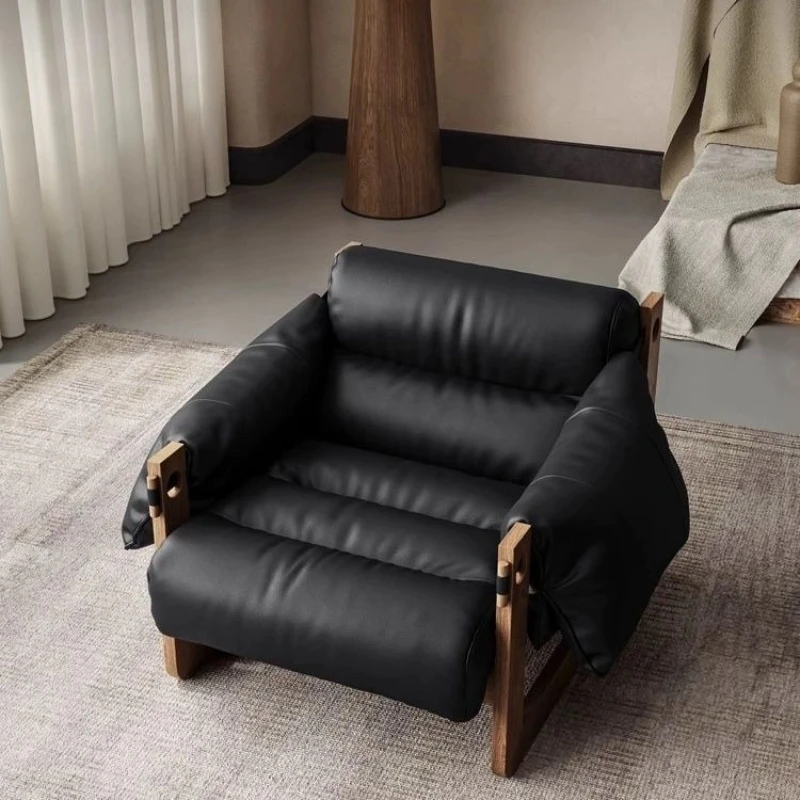 

Leather lazy sofa chair Italian retro oil wax leather designer living room armchair single Internet celebrity lounge chair