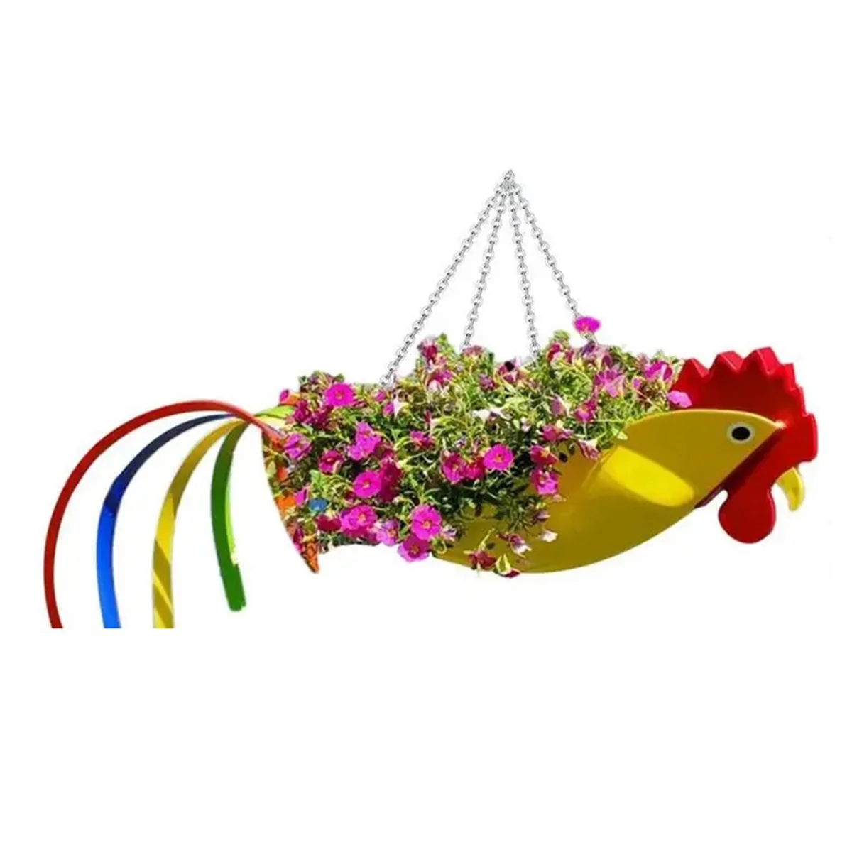 Metal Flower Pot Exquisite Shape Colorful Rooster Flower Pot Hanging Planter Garden Decorative Flower Pots,L,E