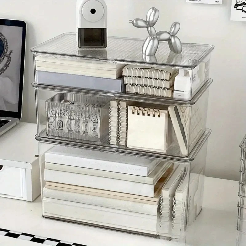 

Transparent With Lid Storage Box Acrylic Desk Organizer Stationery Office Accessories Organizers for Room School Supplies