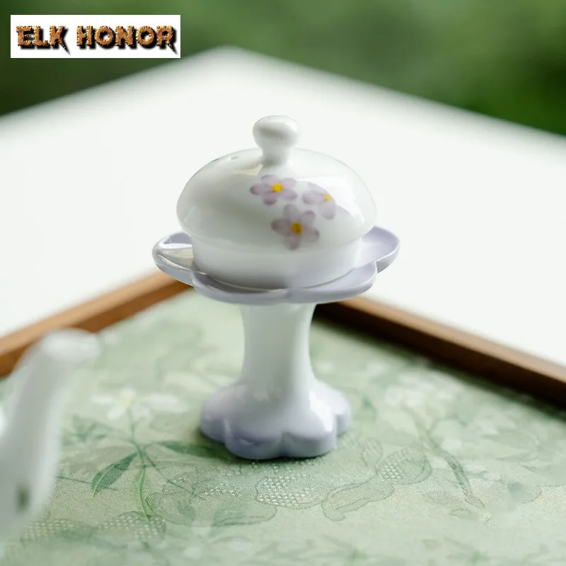Hand-painted Wisteria Flower High-foot Petal Teapot Cover Holder Elegant Cover Frame Lid Bracket Zisha Pot Lid Shelf Cha Crafts