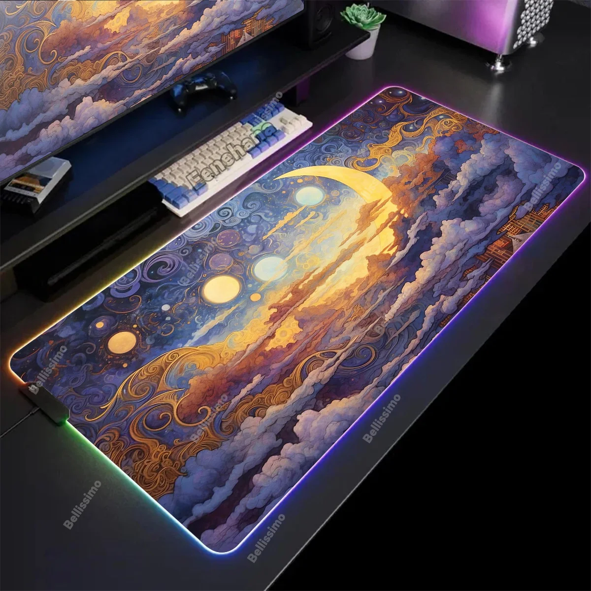 

Cartoon Moon RGB Accessories Mousepad Computer LED Desk Mats 90x40cm Backlight Keyboard Mat Luminous Decorate desktop Mousepads
