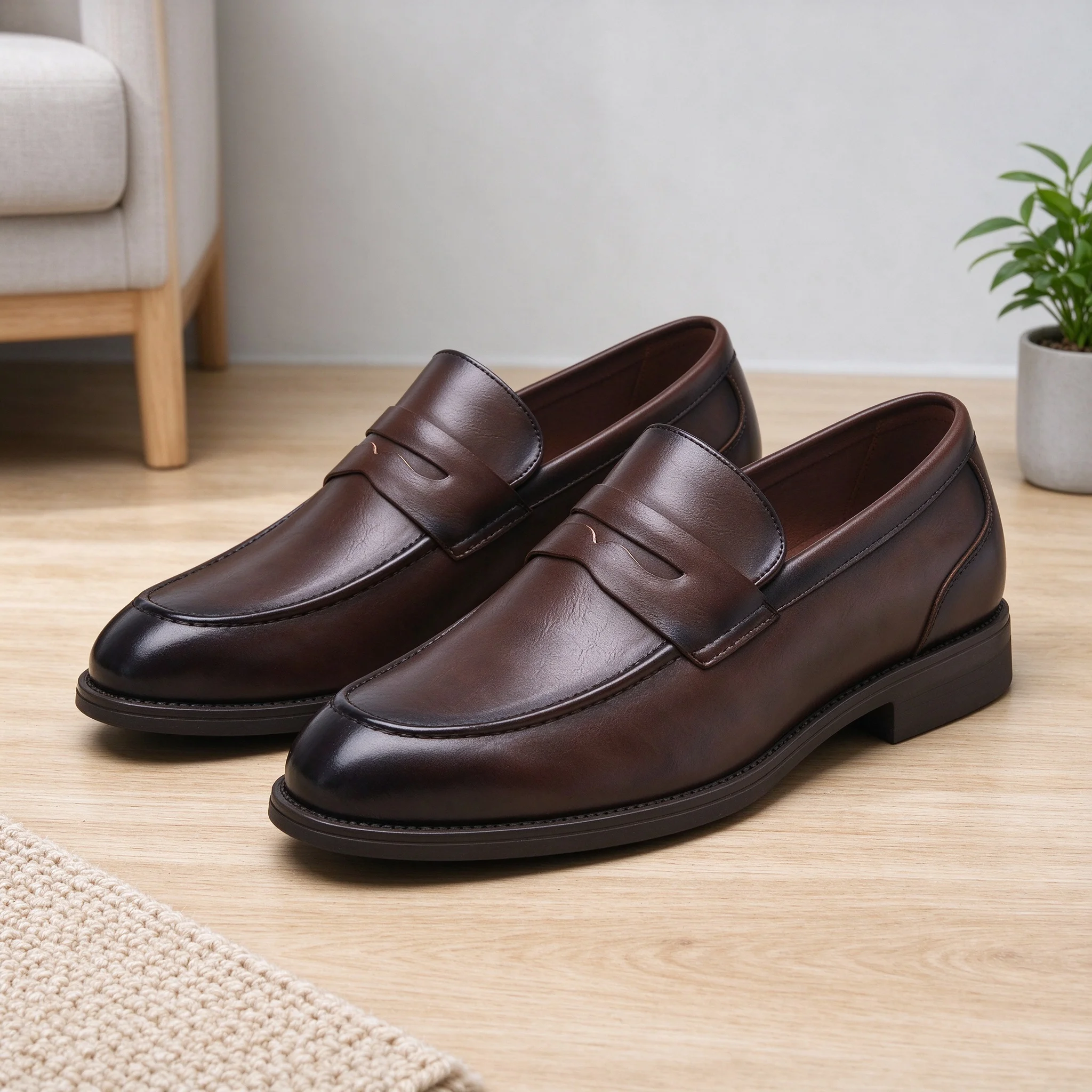 Desai Men's Penny Loafers Faux Leather Slip On Casual Shoes Comfortable Lightweight Moccasins Autumn Winter