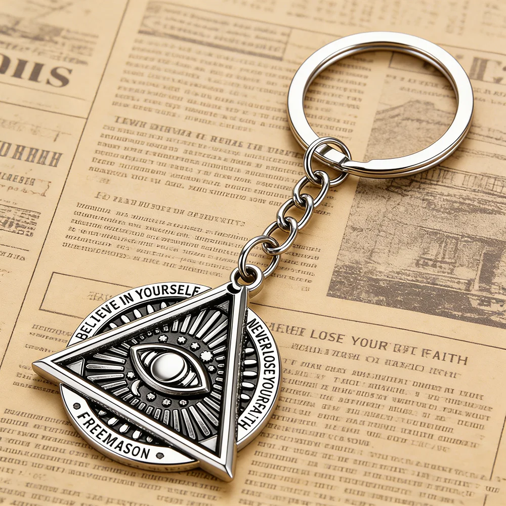 Gothic Silver Color All Seeing Eye Keychain for Men Illuminati Eye of Providence Retro Pendant Keyring God's Eye Jewelry