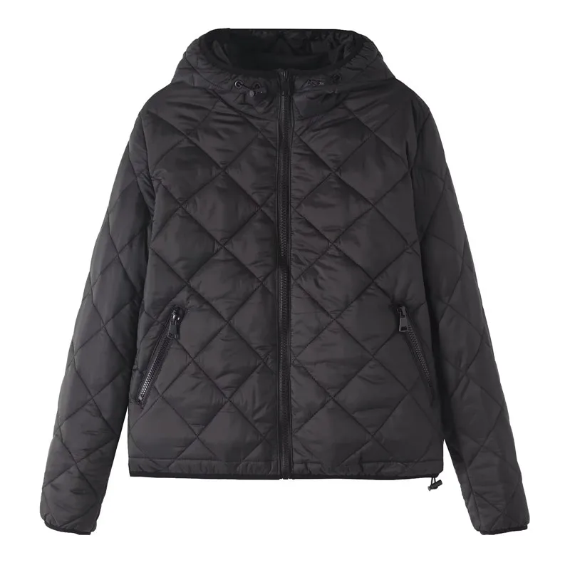 

Faionable Diamond Pattern Zipper Pilot Jaet Cotton Coat Women's Trendy Clothing Straight Cut ort Length Long Sve