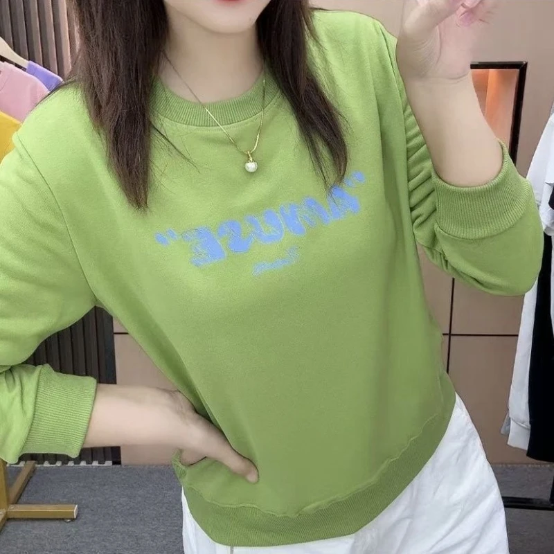 Womens Spring Fall Loose Fit Long Sleeve Sweatshirt Petite Friendly Casual Flattering Short Round Neck Pullover