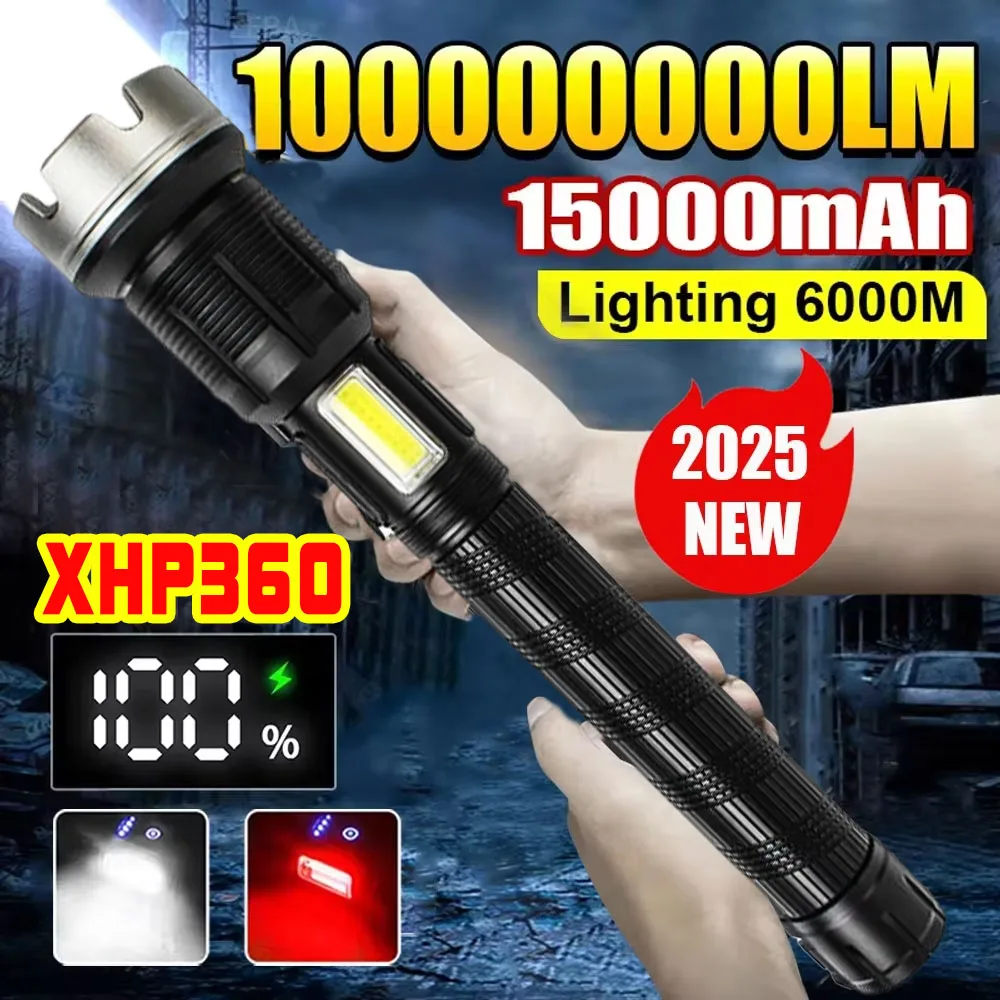 High Power XHP360 36 Core Flashlight Super Bright Torch 26650 Rechargeable Zoom Lantern for Camping Hunting