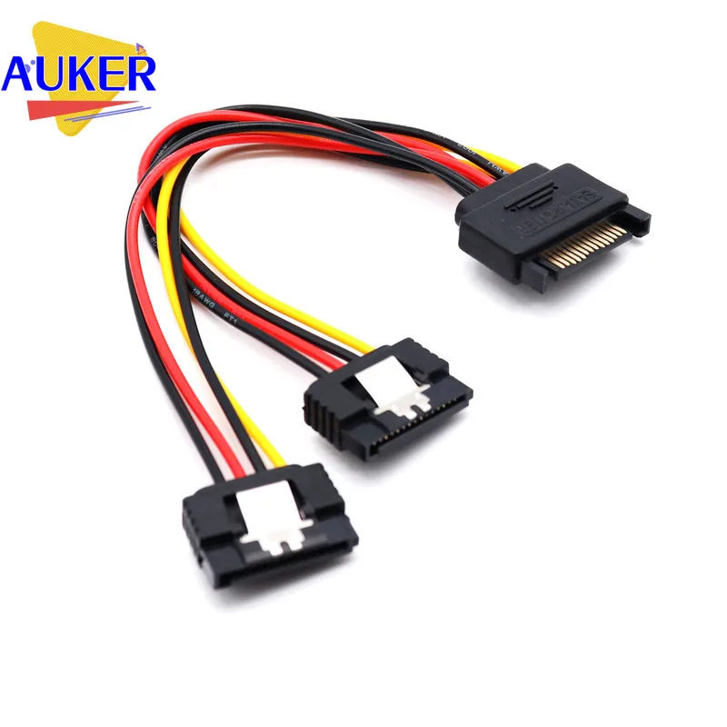 50 Stück Sata Power Y Splitter Kabel 15 Pin Sata Power Splitter Kabel Adapter Sata 15 Pin Stecker auf Dual Buchse Power Y-Kabel 20cm