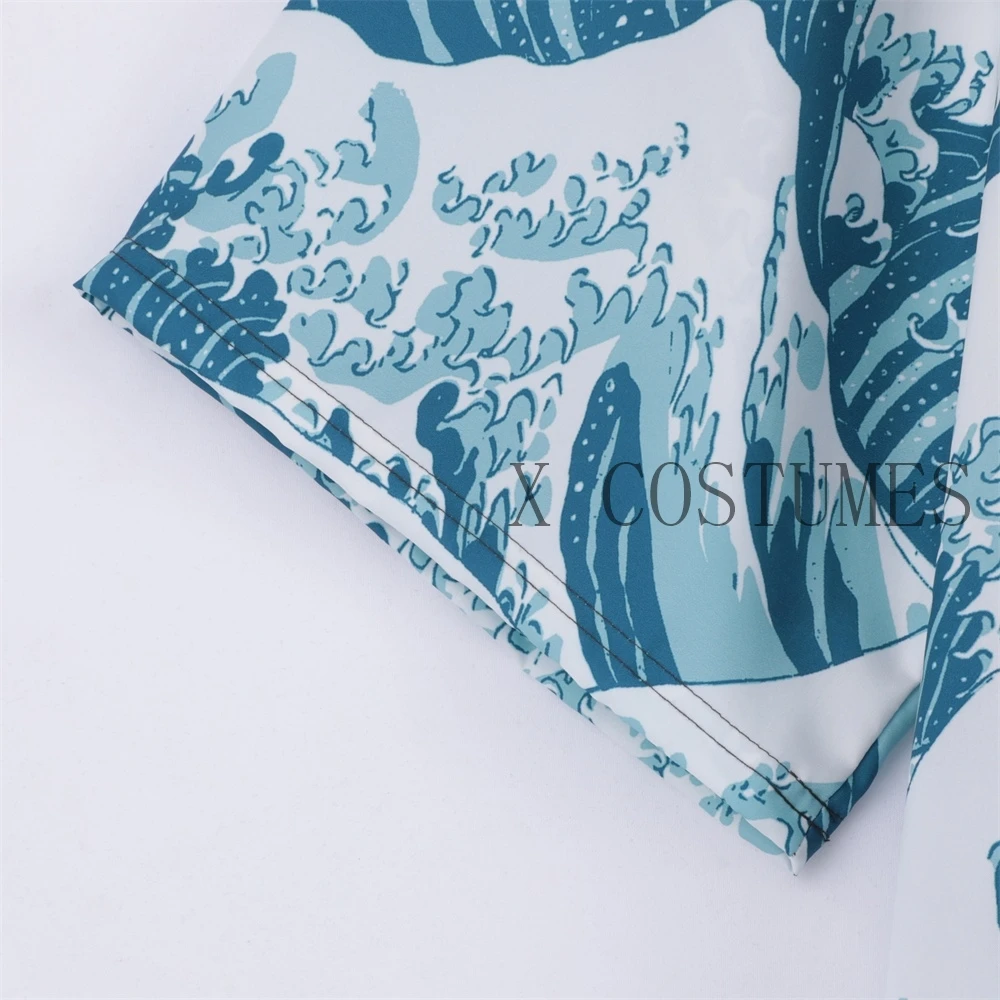 Men's Kimono Cardigans Japanese ukiyoe sea wave Loose Fit Open Front Shirt Kimono Men Blue Casual Summer shirt Beach Shirt