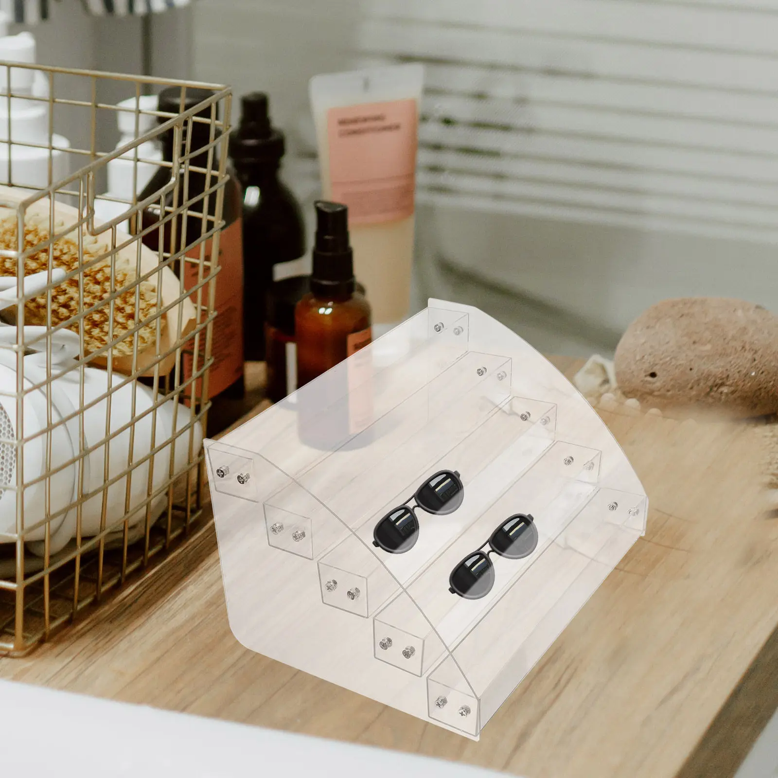 Sunglasses Display Stand 5 Layer Clear Plastic Eyeglasses Rack Multi Tier Desktop Glasses Organizer Holder
