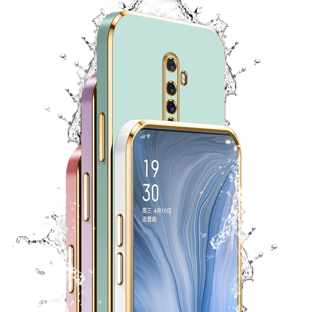 Voor Oppo Reno Case Luxe Vierkante Plating Oppo Renoz Telefoon Reno2z Case Shockproof Silicone Cover CPH1907 CPH1917 CPH1945Case