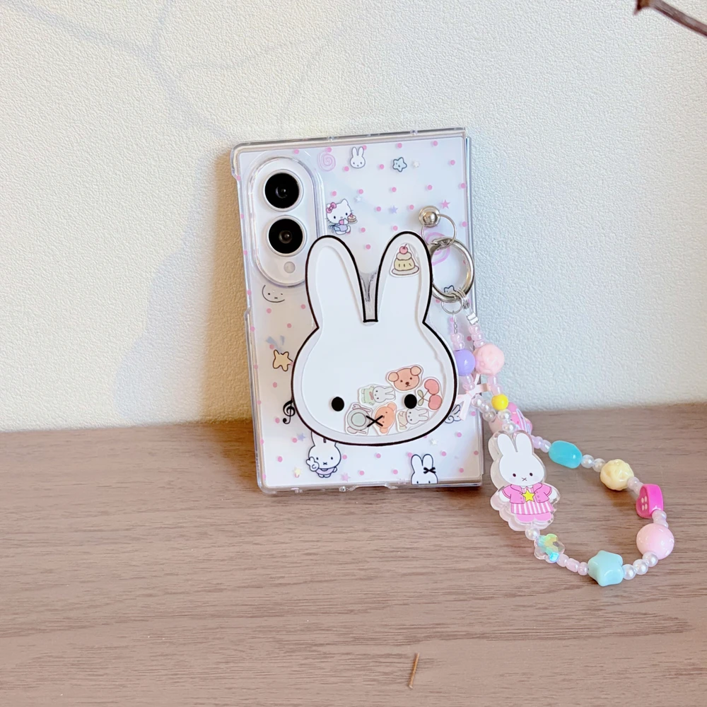 Kawaii Cute Cartoon Miffy Rabbit  Stand Holder Phone Case For Samsung Galaxy Z Fold 8 Hard Cover For Z Fold 7 6 5 4 Case