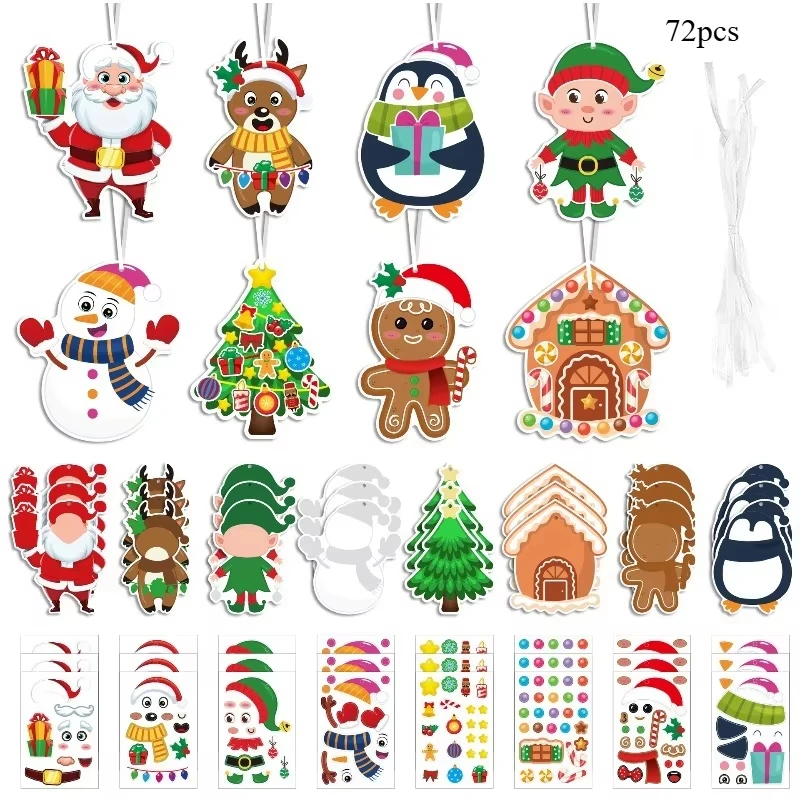 72pcs Christmas DIY Decoration Set Hanging Decorations Card Stickers Christmas Tree Decorations Christmas Manual Gifts